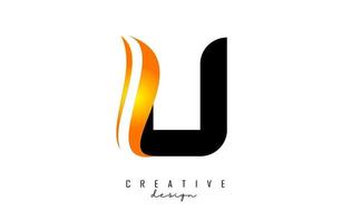 logo de lettre u avec swoosh orange dégradé. lettre u avec des éléments géométriques abstraits. vecteur