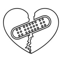 coeur avec patch reliant deux moitiés icône contour noir illustration vectorielle de couleur image de style plat vecteur