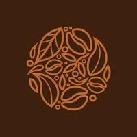 logo de café naturel style doodle forme de cercle élégant couleur marron, conception graphique vectorielle vecteur