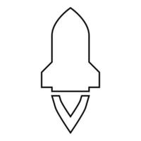 fusée avec flamme dans un vaisseau spatial volant lancement exploration spatiale concept d'arme de guerre icône contour illustration vectorielle de couleur noire image de style plat vecteur