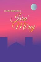 modèle d'affiche simple isra' mi'raj avec backgorund coucher de soleil, mosquée et lune vecteur