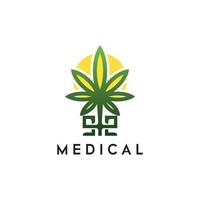 le logo du cannabis médical et les lettres se forment une bordure d'épée. clinique de santé, recherche, science, université, biologie, feuille. vecteur
