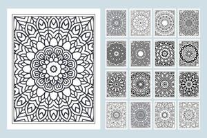 intérieur de page de coloriage de mandala. vecteur de jeu de motifs de mandala. vecteur de motif de fleur. vecteur de motif fleur noir et blanc. illustration de page de coloriage de mandala