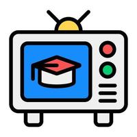 programme ou transmission de télévision, icône plate de diffusion éducative