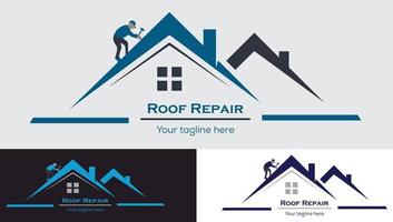vecteur de conception de logo de réparation de toit immobilier
