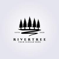 conception d'illustration vectorielle de logo d'arbre de rivière, icône de pin et de rivière