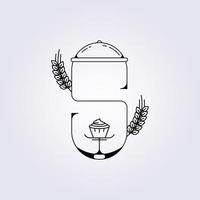 s initiale de boulangerie logo pain farine de blé grain gâteau bar nourriture illustration vectorielle lettrage police s conception vecteur