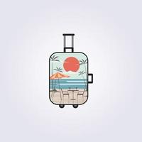 illustration de voyage de plage dans le cadre de la valise, voyage d'aventure voyage vacances logo illustration vectorielle conception, style d'affiche rétro vintage et design plat vecteur