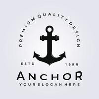 logo d'icône d'ancre élégant, vecteur de port, conception d'illustration de skipper, logo de style vintage