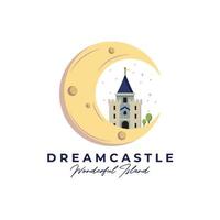 illustration vectorielle de logo d'art de ligne de château de rêve, logo de château sur la lune vecteur
