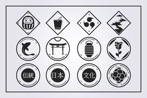 ensemble et ensemble de kamon vintage, symbole de la famille japonaise icône culture traditionnelle conception d'illustration vectorielle, logo timbre japonais style rétro moderne simple vecteur