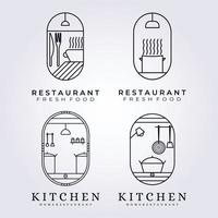 ensemble et ensemble de chef, café, cuisine, restaurant logo vector illustration design graphique, minimaliste, dessin au trait, décor