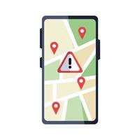 marques gps isolées sur smartphone avec conception de vecteur de bannière d'avertissement