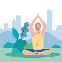 homme méditant, concept pour le yoga, méditation, se détendre, mode de vie sain dans le paysage vecteur