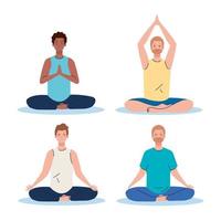 groupe d'hommes méditant, concept de yoga, méditation, détente, mode de vie sain vecteur