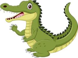 dessin animé drôle crocodile agitant la main isolé sur fond blanc vecteur
