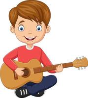 dessin animé garçon heureux jouant de la guitare vecteur