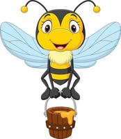 dessin animé mignon petite abeille tenant un seau de miel