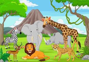dessin animé d'animaux sauvages dans la jungle vecteur