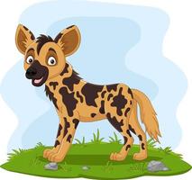 chien sauvage africain de dessin animé dans l'herbe vecteur