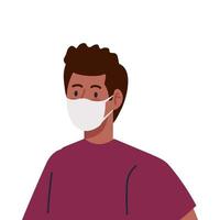 Homme utilisant un masque chirurgical de protection pour la prévention du covid 19 vecteur