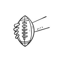 main doodle dessiné main tenant le vecteur d'illustration de ballon de football américain