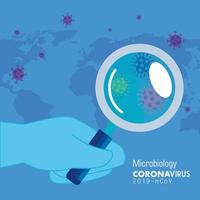 microbiologie pour covid 19 et carte du monde vecteur