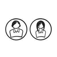 main dessinée doodle homme et femme avatar profil illustration en cercle modèle illustration vecteur