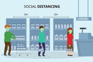 conception de vecteur d'illustration du marché de la distanciation sociale