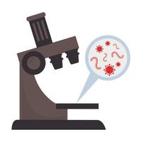 Microscope avec icône isolé de particules covid 19 vecteur