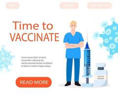 arrière-plan du site Web de vaccination contre le coronavirus. bannière médicale de campagne de soins de santé. illustration plate de vecteur coloré.