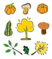 illustration de vecteur de collection saison automne isolé sur icône blanche autocollants de dessin animé coloré citrouille et champignon