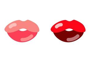 lèvres rouges baiser vecteur plat dessin animé jeu d'icônes amour romantique rose femme bouche humaine