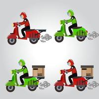 illustration vectorielle d'un motocycliste livrant des commandes de marchandises aux clients vecteur