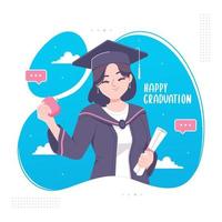 bonne graduation illustration de personnage de dessin animé jolie fille vecteur