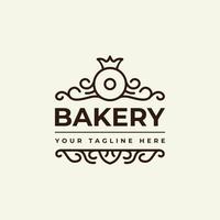 création de logo vectoriel pour boulangerie ou entreprise de boulangerie maison, avec illustration d'icône de beignet de style fantaisie, avec décoration d'éléments ornementaux et couronne de roi