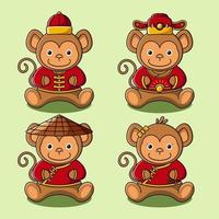 singe mignon en illustration de collection de costumes traditionnels chinois vecteur