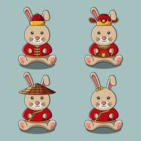 lapin mignon en illustration de collection de costumes traditionnels chinois vecteur