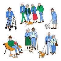 sertie d'illustrations de personnes âgées marchant vecteur