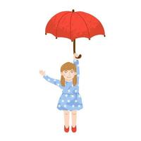 jolie petite fille tient un parapluie illustration isolé sur blanc vecteur