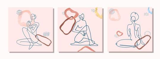 sertie d'affiche moderne de collage avec des formes abstraites et des illustrations d'une ligne du corps de la femme vecteur