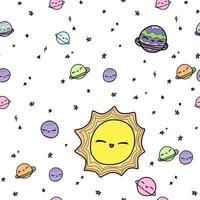 motif mignon avec des étoiles de soleil de planètes dans l'espace. papier blanc pour scrapbooking doodle cosmos. vecteur