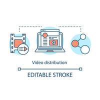 icône de concept de distribution vidéo. illustration de fine ligne d'idée de partage de contenu. plate-forme d'hébergement vidéo. service de diffusion en ligne. diffusion médiatique. dessin de contour isolé de vecteur. trait modifiable vecteur