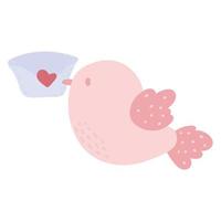 oiseau avec une enveloppe romantique. célébration de vacances romantiques saint valentin et envoi de cartes de voeux. vecteur