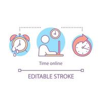 icône de concept de temps en ligne. l'homme travaille à l'ordinateur 24 heures sur 24. réalisation des tâches dans le temps. travailleur indépendant. illustration de ligne mince d'idée de délai court. dessin de contour isolé de vecteur. trait modifiable vecteur