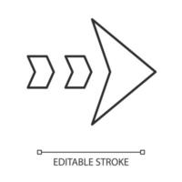 icône linéaire de flèche en pointillés. pointe de flèche indiquant la bonne direction. flèche vers la droite. pointeur de navigation, indicateur. illustration de la ligne mince. symbole de contour. dessin de contour isolé de vecteur. trait modifiable vecteur