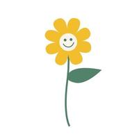 vecteur fleur jaune avec sourire sur une branche verte