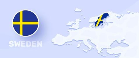 bannière du drapeau de la carte de la suède. illustration vectorielle avec une carte de l'europe et pays en surbrillance avec drapeau national vecteur