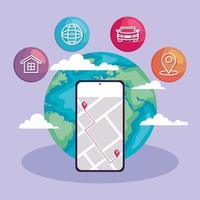 smartphone avec icônes d'application de localisation vecteur