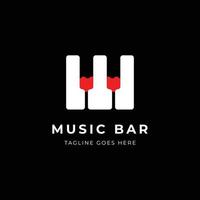 modèle de logo de bar de musique de vin de piano vecteur